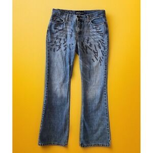 VTG Express Women's Jeans Sz 7 / 8 Denim Bronze Beads Mid Rise Bootcut Jeans Y2K